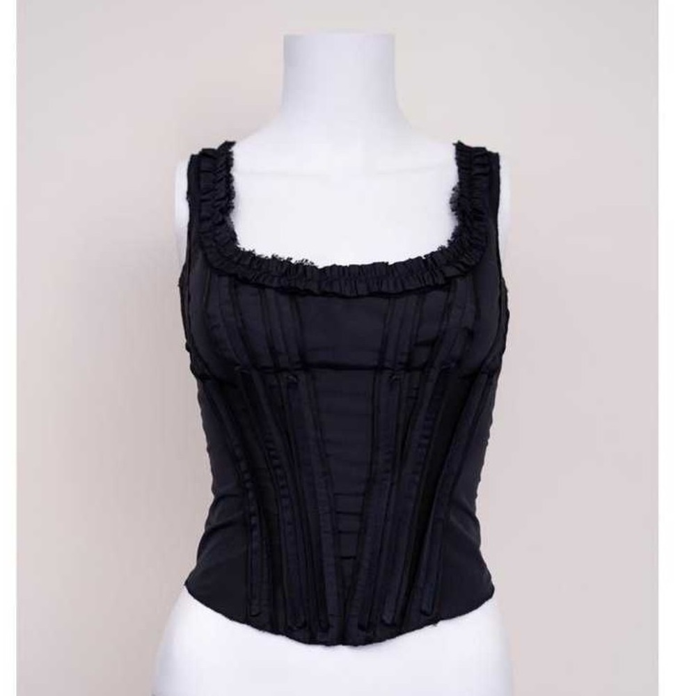 PRADA Vintage 2003 Black Silk Pleated Ruffled Bustier Corset Top Sz 44/M